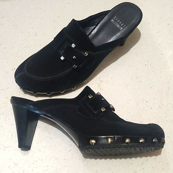 Stuart Weitzman goth edgy black heel Mules leather casual loafer platform clog 7 - Picture 1 of 12